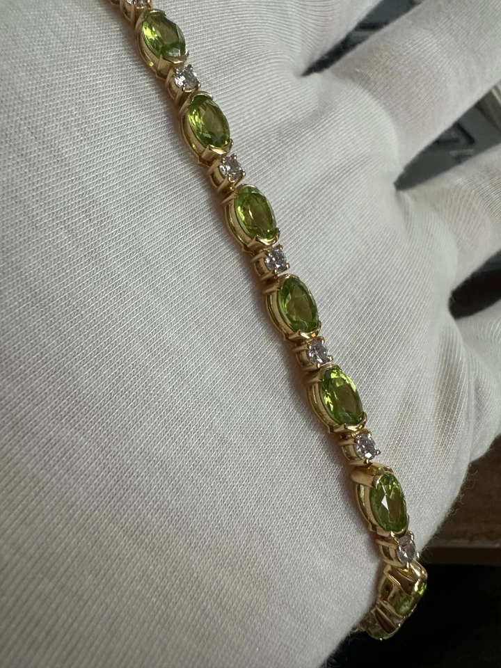 Brazalete de boda de peridoto natural y moissanita para mujer joyería de oro de 14k Vermeil Foto 3 de 4