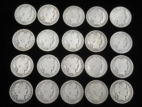BARBER HALF DOLLAR COLLECTION ROLL $10 FACE 20 90% US SILVER COINS NO RESERVE NR