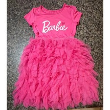 Barbie Girls Pink Tutu Dress Ruffle Tulle Skirt Short Sleeve Size 6X Hybrid