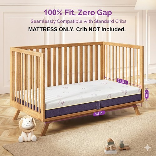 Atmungsaktive kühle Gel Memory Foam Krippe Matratze für Kleinkind & Baby 52 × 27,5 × 6 Zoll - Bild 7 von 8