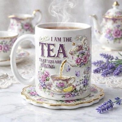 I Am The Tea That You Are Having Effect Printed Mug, Bookish Tea Lover Gift