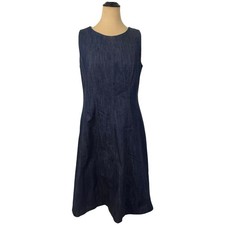 TALBOTS Blue Denim JUMPER Dress 12 Midi A-Line Sleeveless Modest Teacher