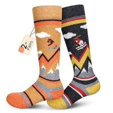 Merino Wool Ski Socks Kids 2 Pairs, Winter Warm Small 2 Pairs-grey/Orange