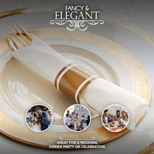 100 Pack Pre Rolled Gold Plastic Cutlery Set, Individually Wrapped Plastic Silve - Picture 5 of 12