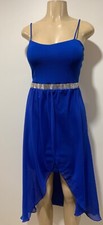 New women fashion sexy elegant royal blue chiffon lace low high knee dress- M