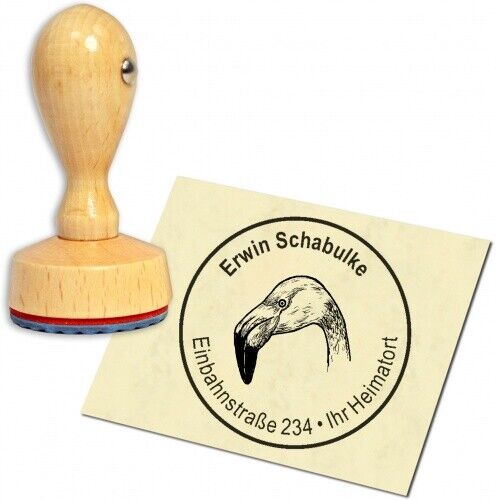 Stamp address stamp wooden stamp - flamingo head - round 40 mm - Picture 1 of 5
