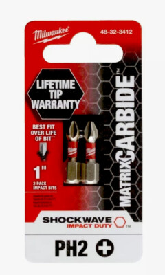 3 PACKS OF MILWAUKEE 1  MATRIX CARBIDE IMPACT PH2 2 PACK-LIFETIME GUARANTEE