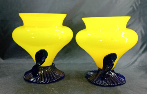 3 Stunning Vintage Bohemian Art Deco Yellow & Blue 'Tango' Art Glass Vases 1930s - Picture 5 of 13