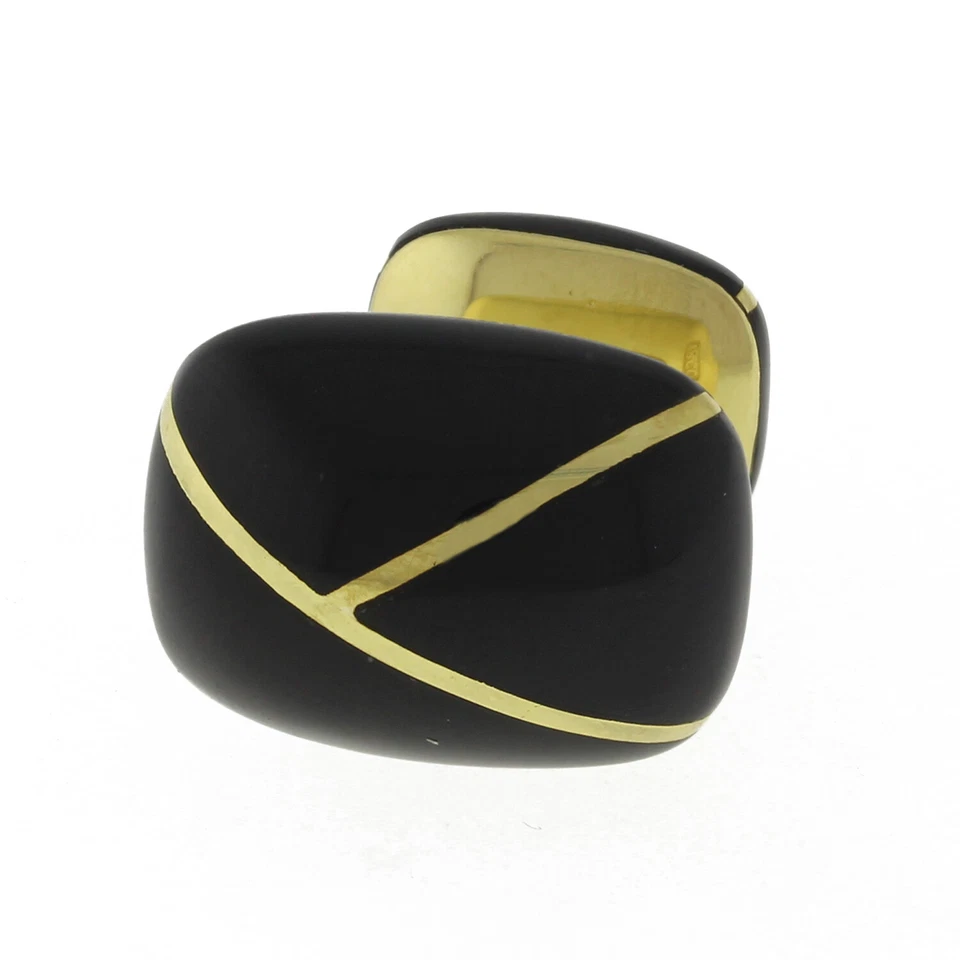 Single Men's Tiffany & Co. Cufflink 18K Yellow Gold & Black Onyx One Only - Imagem 2 de 4