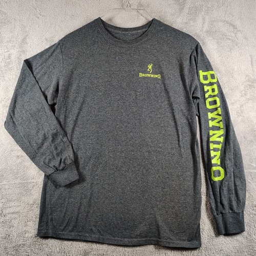 Browning Shirt Medium Long Sleeve Men's Gray Green Logo Hunter Hunting