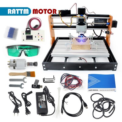 【US】3 Axis CNC 3018 pro E-stop Engraving Cutting Machine + 5.5W Laser + Control