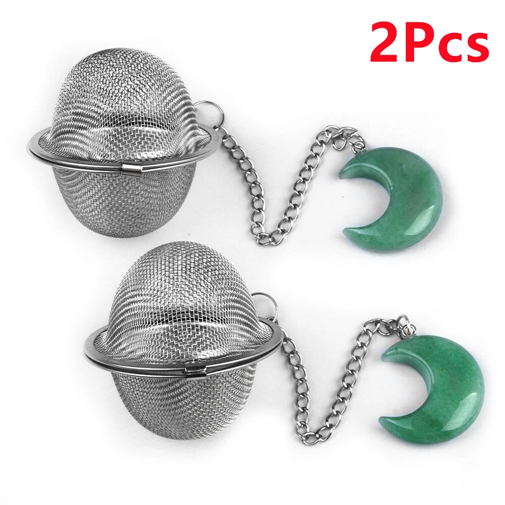 2Pcs Natural Aventurine Moon Stainless Steel Tea Ball Strainer Infusers HT2330