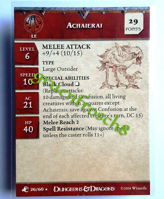  ACHAIERAI  26 RARE  ABERRATIONS 2004 WIZARDS  D&D MINIATURES GAMES STATS CARD