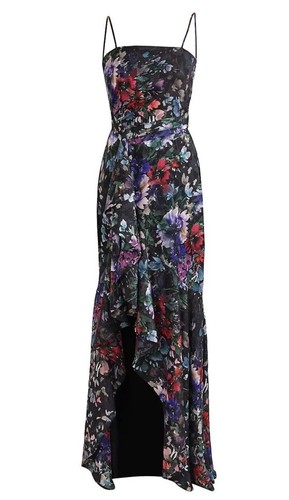 $525 SHOSHANNA Janea Floral Ruffle Dress In Jet Plum Multi Hi - Low Size 6 NWT - Picture 3 of 15