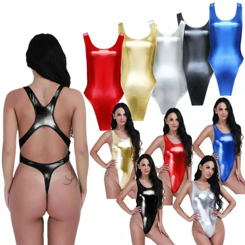 Sexy Women Shiny Swimwear Thong Leotard Bodysuit Swimsuit Bathing