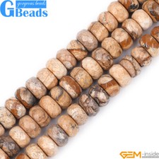 Natural Picture Jasper Faceted Rondelle Beads For Jewelry Making 15" 6x10mm