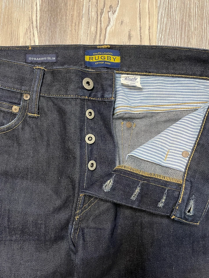 Pantalones de mezclilla azul oscuro ajustados rectos 32x29 Rugby Ralph Lauren para hombre Foto 4 de 4