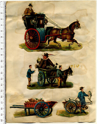Oblaten Kutsche Karren Blumen etwa 1895