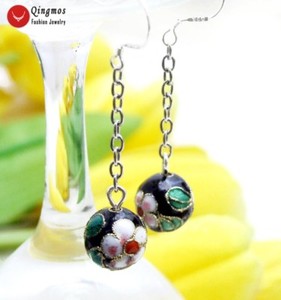 Trendy-Cloisonne-Women-Earrings-with-12mm-Round-Black-Cloisonne-2-034-Earrings-e699