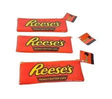 Set of 3 Reese’s Peanut Butter Cups Soft Zip Case Candy Pencil Make Up Bag NEW