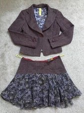PER CHI TWEED BLAZER JACKET MINI FLARED SKIRT CO-ORD SUIT SET SIZE IT44 Eq UK10