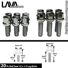 20PC CHROME 12X1.5 BALL SEAT LUG BOLT 28MM/40MM SHANK FIT MERCEDES STOCK WHEEL