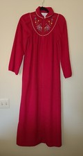 Vtg Sears Red Velour Long Robe House Coat Floral Embroidery Sz Small Made In USA