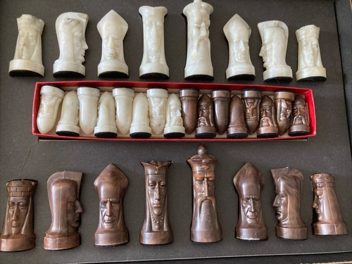 1961 GANINE SALON Edition #1475 GOTHIC Sculptured MARBLED MARBLEIZED Chess Set - Picture 5 of 9