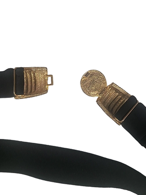 Day Lor Stretchy Belt Vintage Black Faux Pearl Gold Tone 80s  display picture 2