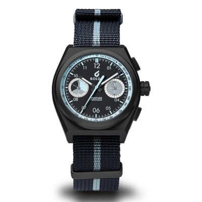BOLDR RALLY SRW Chronograph Meca-Quarz Titanium Schwarz Blau Stoff Herren Uhr