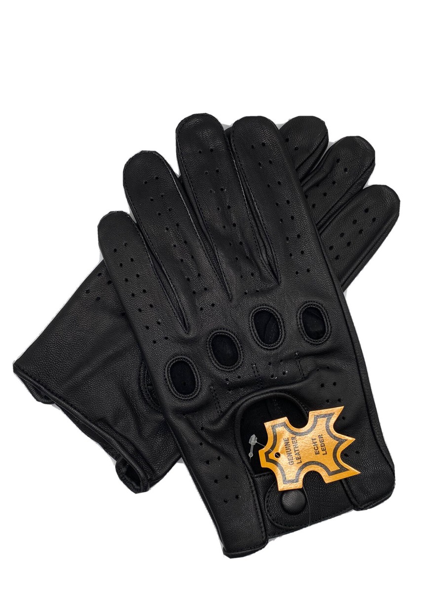 Genuine Leather Full-Finger Black Driving Gloves Auklet Products