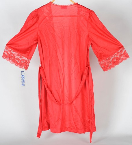 Vintage Lorraine Red Lace Trim 2 Pc Nightgown Robe Peignoir Set Small NEW w Tags - Picture 3 of 10