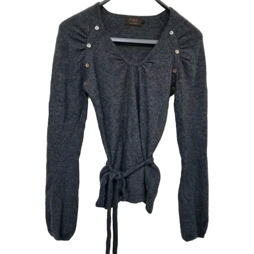 Pure Collection Grey Cashmere Belted Jumper Uk 10 V Neck Button Details