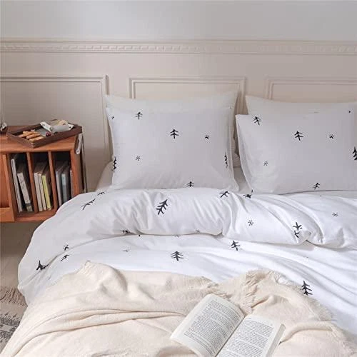 BuLuTu Kids Duvet Cover Full Cotton White Grey Premium Boys Girls