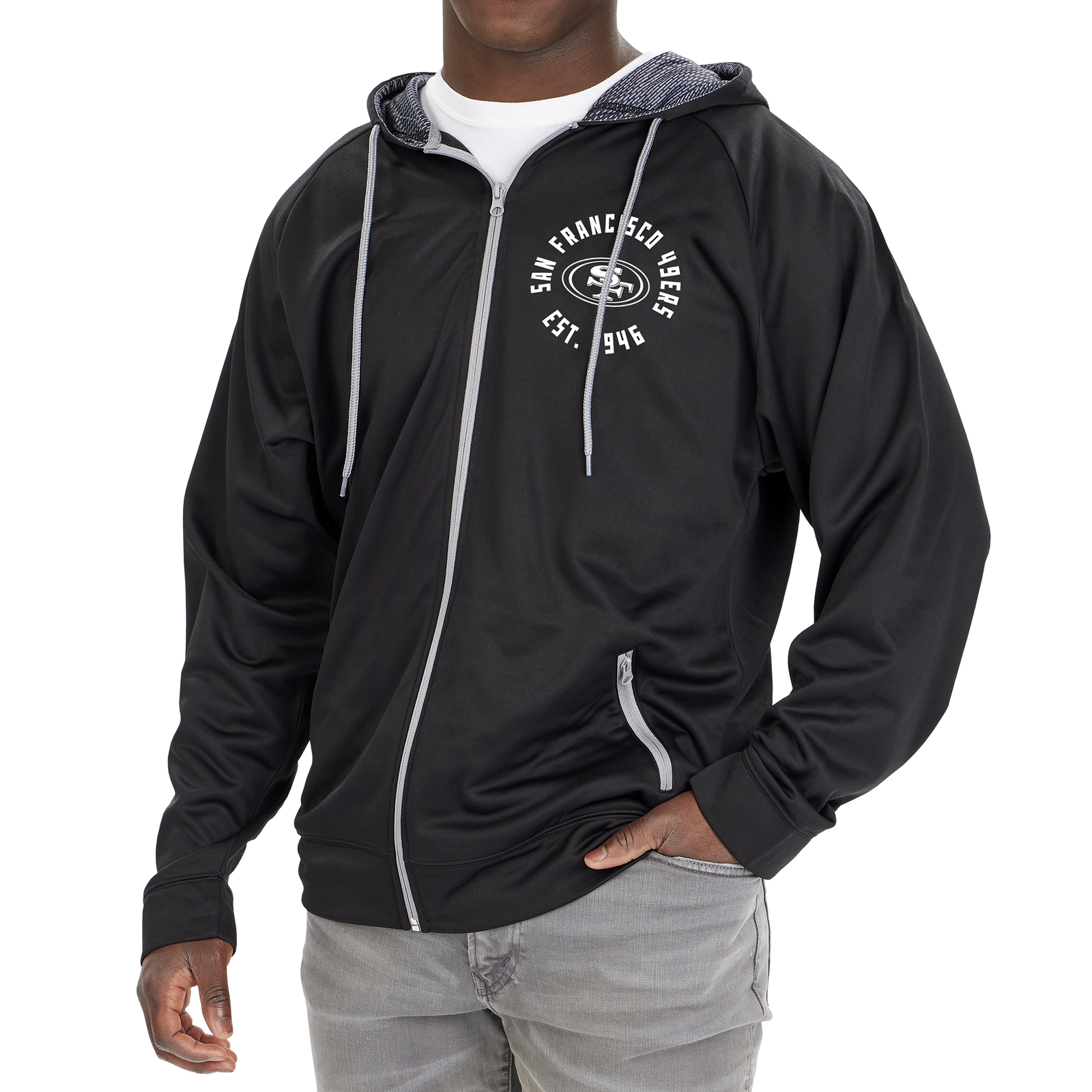 Флисовая толстовка с капюшоном Zubaz Mens NFL San Francisco 49ers на молнии с принтом Viper