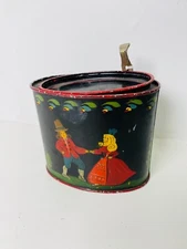 Antique Decorated Painted Folk Art Toleware Tin 4.5" Long, 4" Tall and 3" Wide