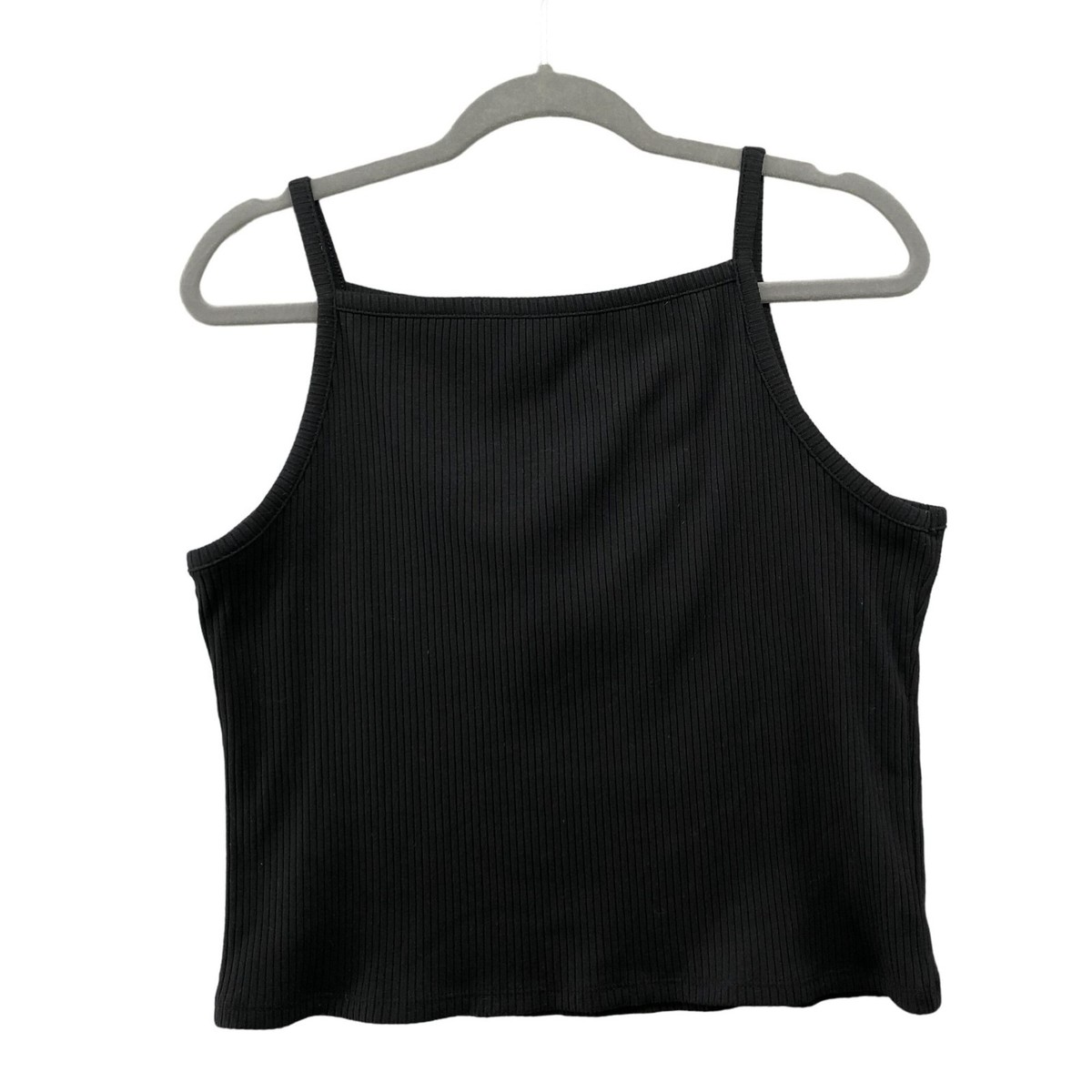 Old Navy Ribbed Tank Top Womens XL Black Square Neck Cropped | eBay