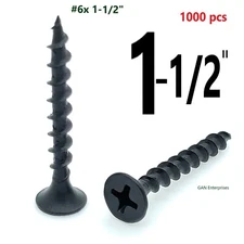 PHILLPS BUGLE HEAD DRYWALL SCREW #6 X 1-1/2" COARSE THREAD BLACK PHOS (1000 pcs)