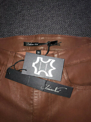 Pantalon En Cuir D'agneau Stretch J. Sebastien Vassal - Taille W28 (38), Marron, Skinny, Neuf Avec étiquettes