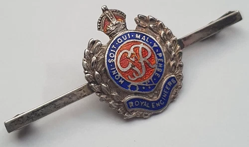 Royal Engineers Silver & Enamel Sweetheart Bar Brooch British Army Badge KC WW2