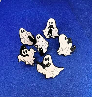 Ghost and Black Cat Enamel Pin Collection - Spooky Cute Pins for Cat Lovers