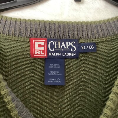 Chaps Ralph Lauren Olive Green Sweater Men Size XL 100% Cotton