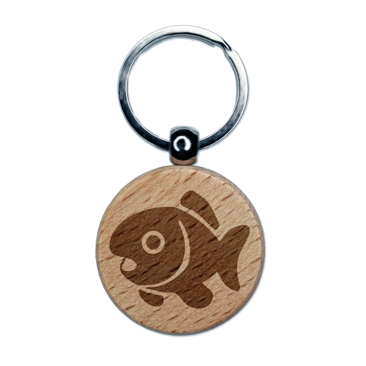 Cute Fish Engraved Wood Round Keychain Tag Charm