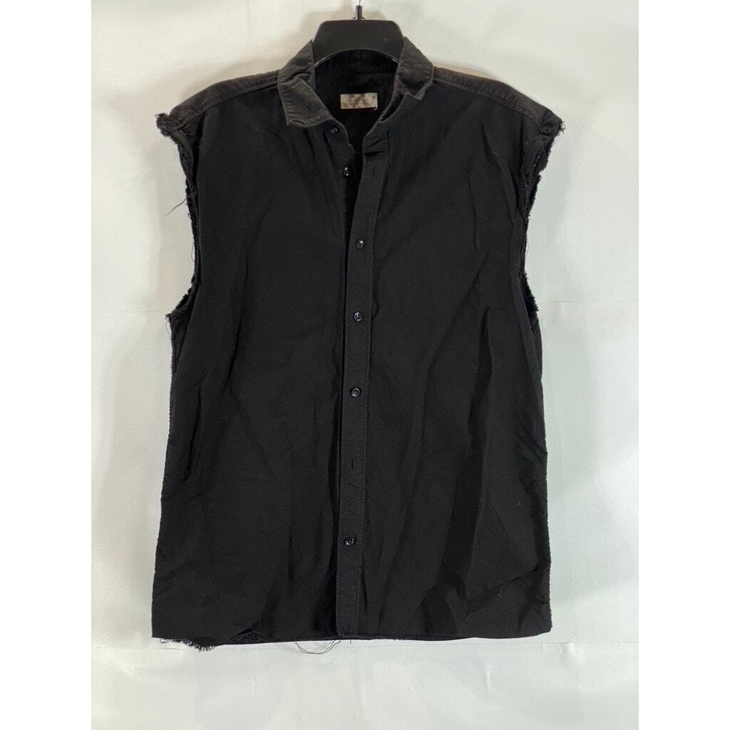ZARA MAN Men's Solid Black Button-Up Cut-Off Sleeve Shirt SZ