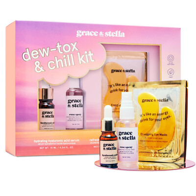 Glow Up Skincare Gift Set Gold Eye Masks, Hyaluronic Acid Serum Rose water Spray