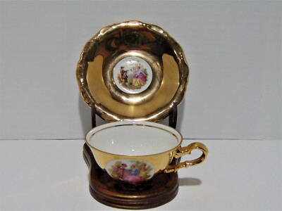 Porcelain Gold Demitasse Cup And Saucer Courting Couple Crown Bavaria Germany