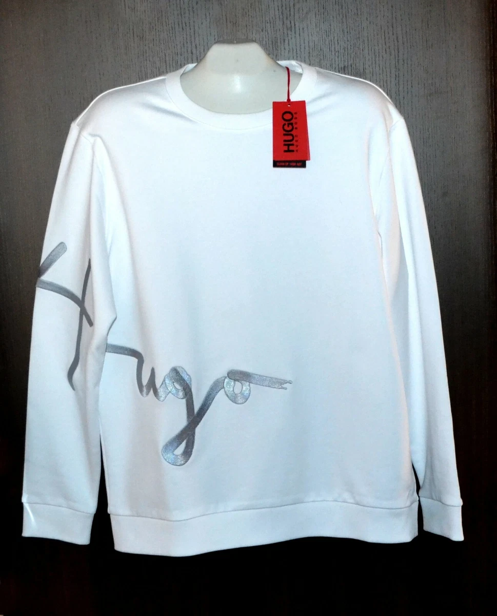 Hugo Boss Dollins White Silver Logo Long Sleeve Menu0026#039;s Sweater Size XL  | eBay