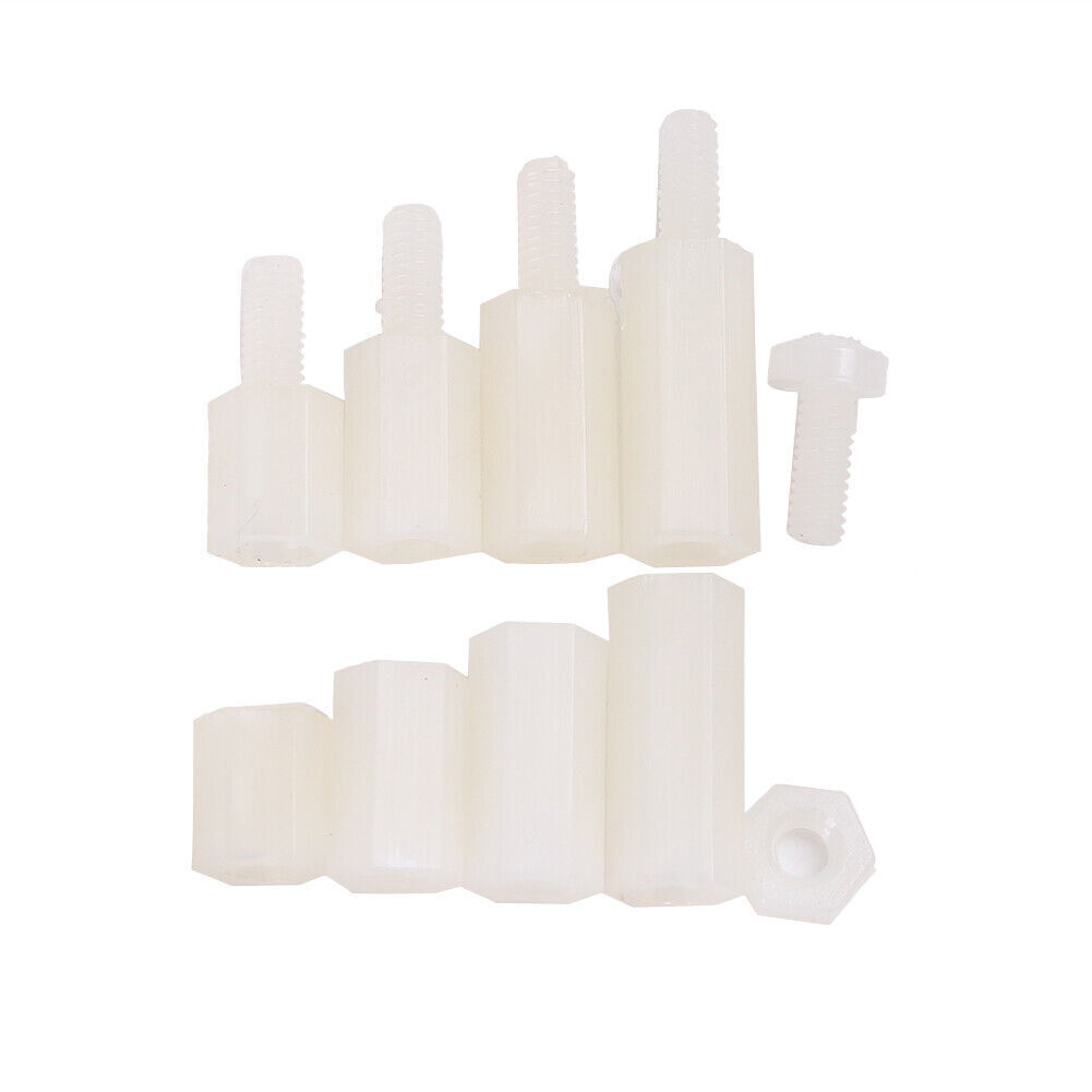 200pcs M2.5 Nylon White Male Female Standoff Spacers Bolts Nuts Kits w