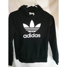 Adidas Hoodie Pullover Sweatshirt Trefoil Logo Black Kids Size S