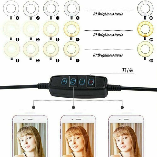 3 Mode Dimmable Ring Video Selfie Lights Flexible Phone Stand LED Studio Vlog - Picture 6 of 14
